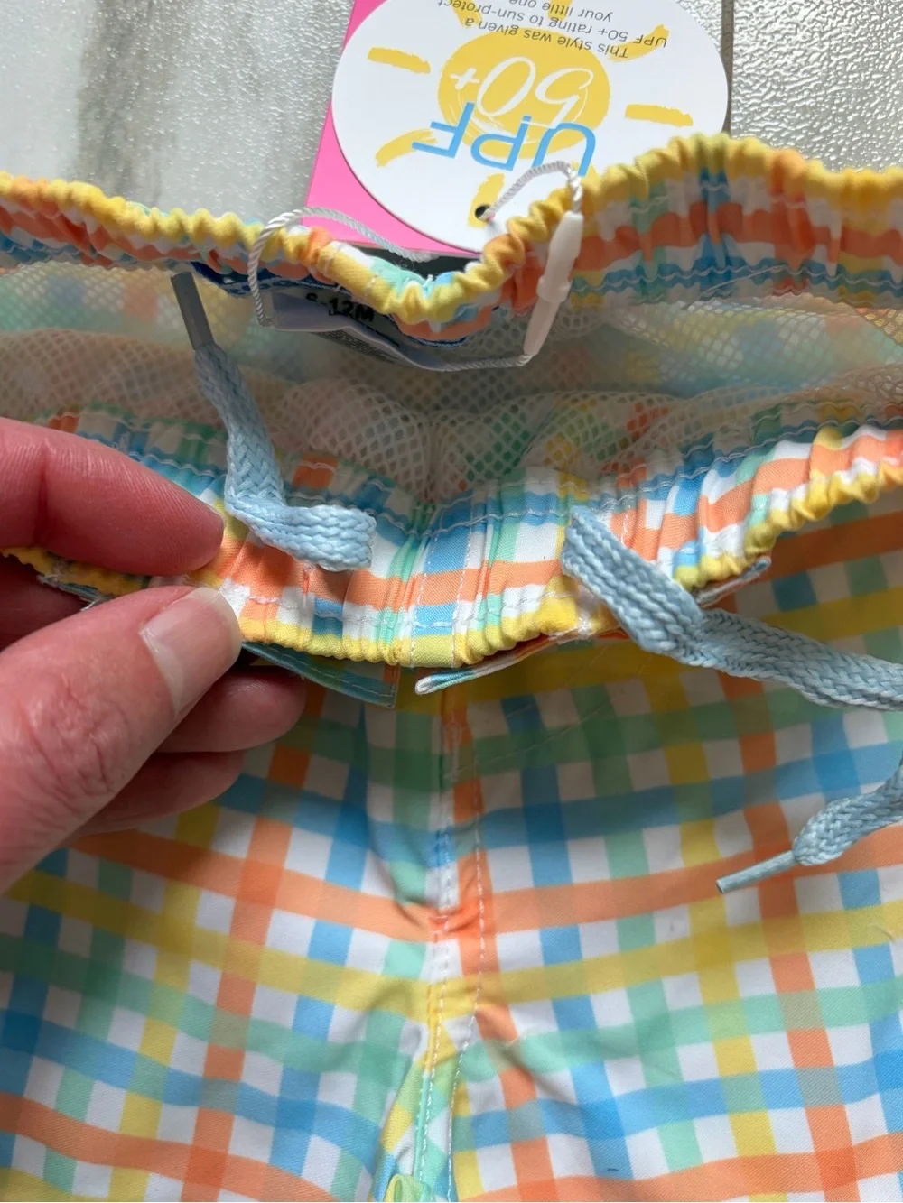 NWT RuggedButts Colorful Summertime Gingham Pull-On Swim Trunks Boys 6-12M